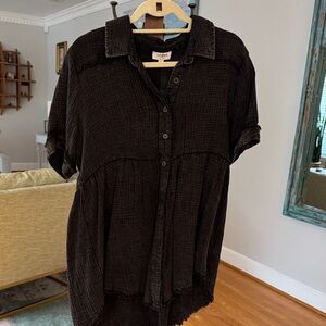 Umgee Charcoal Button-Up Blouse